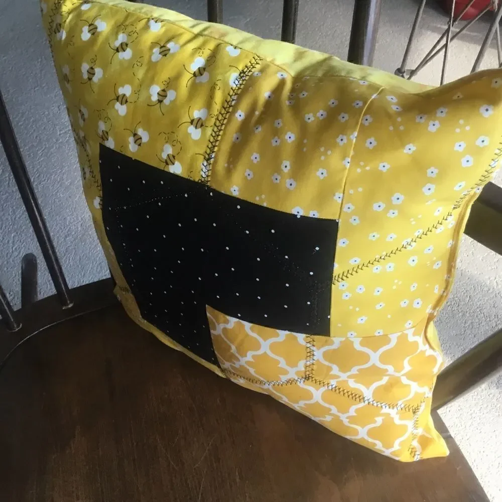 CLOSEOUT SALE $10 NWT Hand Crafted Quilted  Pillow in Yellows, Black White